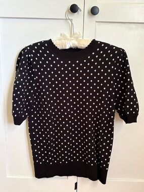 LOFT Black and White Polka Dot Knit Top